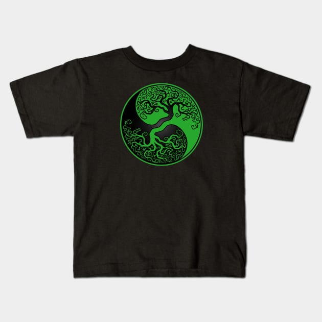 Green and Black Tree of Life Yin Yang Kids T-Shirt by jeffbartels